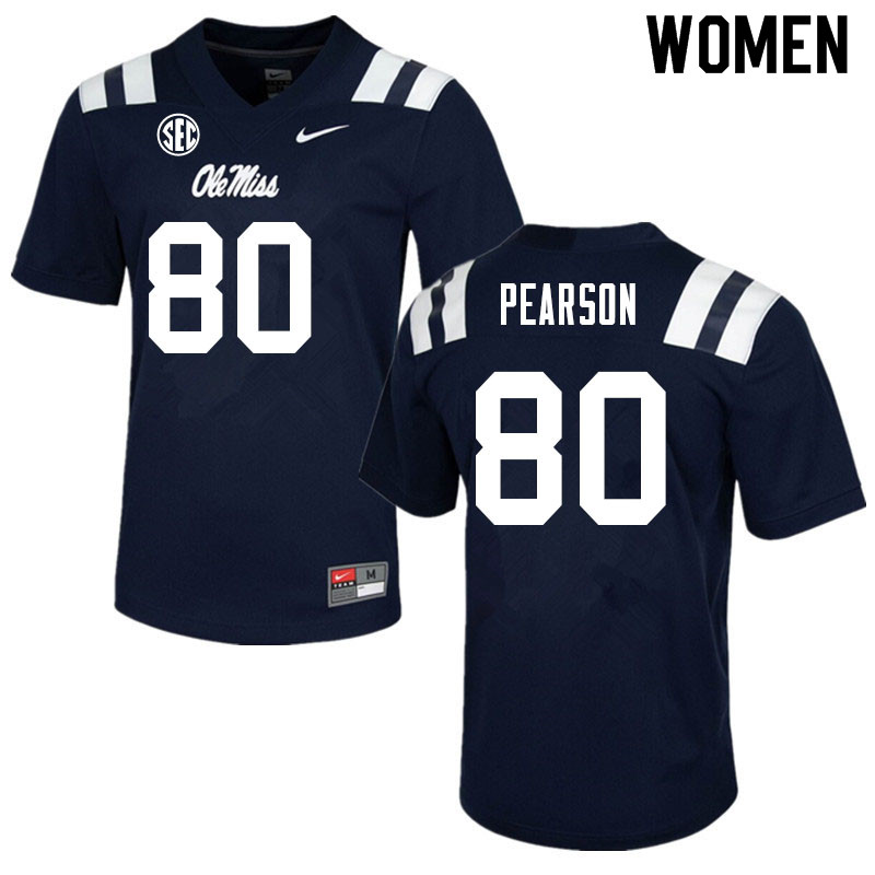 Women #80 Jahcour Pearson Ole Miss Rebels College Football Jerseys Sale-Navy